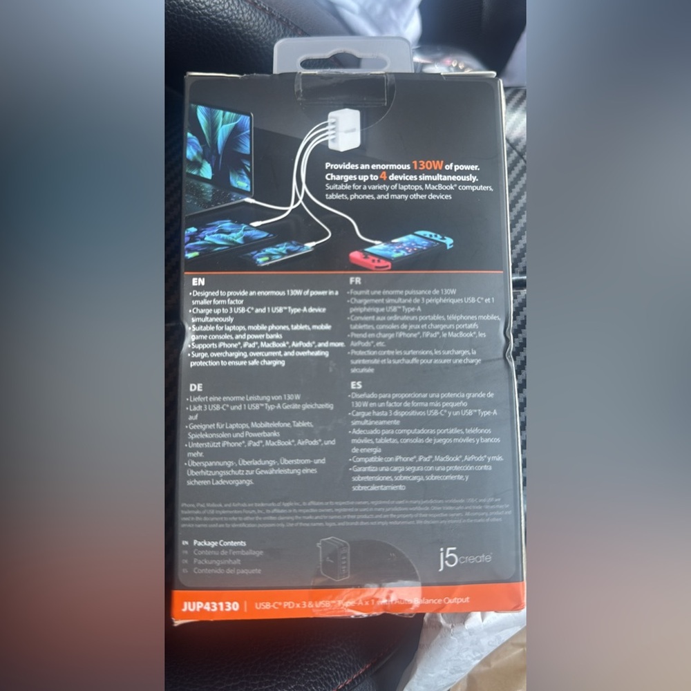 130W GaN USB-C 4-Port charger Multi-Device Charger - Black Packaging